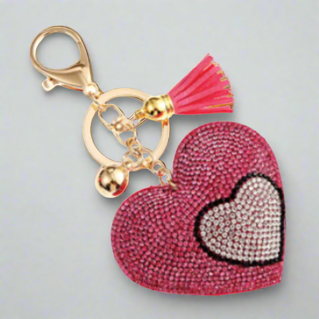 Double Pink Heart Bling Keychain