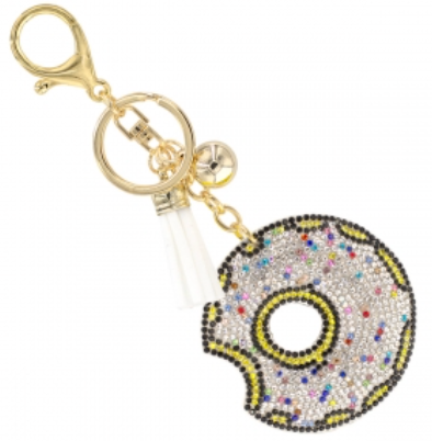 White Donut Bling Keychain