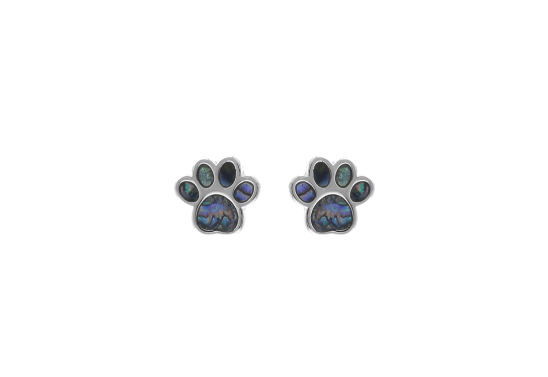 Silver Paw Print Abalone Studs