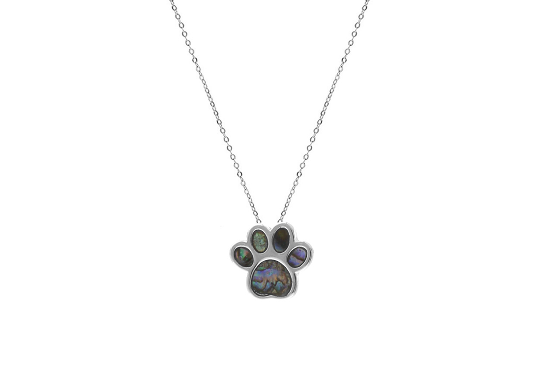 Silver Abalone Paw Print Necklace