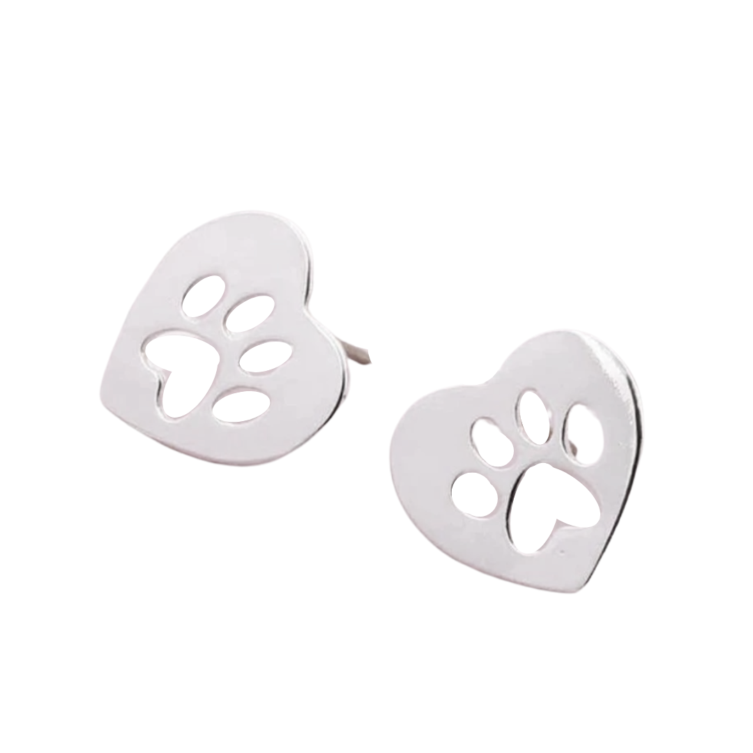 Heart Hollow Paw Print Studs