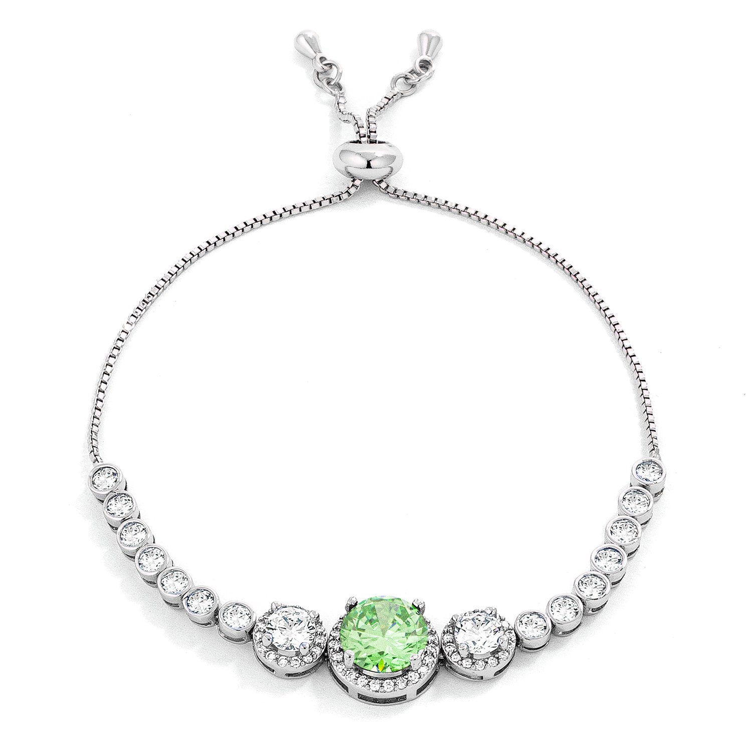 Adjustable Light Green & Clear CZ Bolo Style Tennis Bracelet