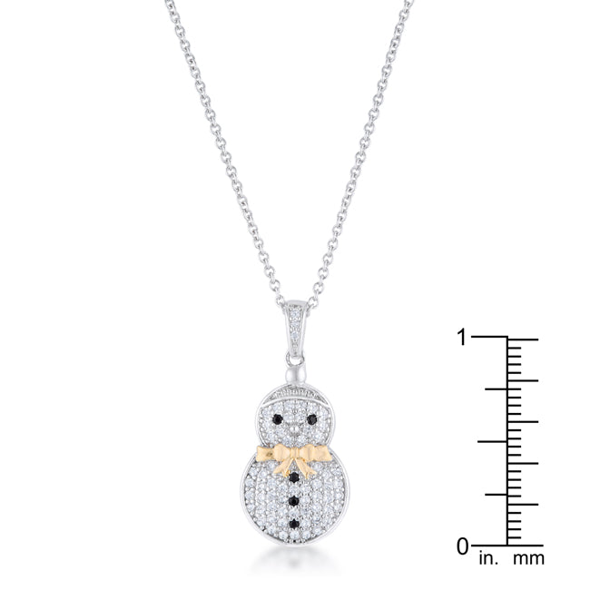 .35 ct CZ Two-Tone Snowman Pave Holiday Pendant
