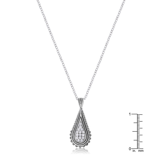 .37 Ct Tear Drop Rhodium Pendant Necklace with CZ