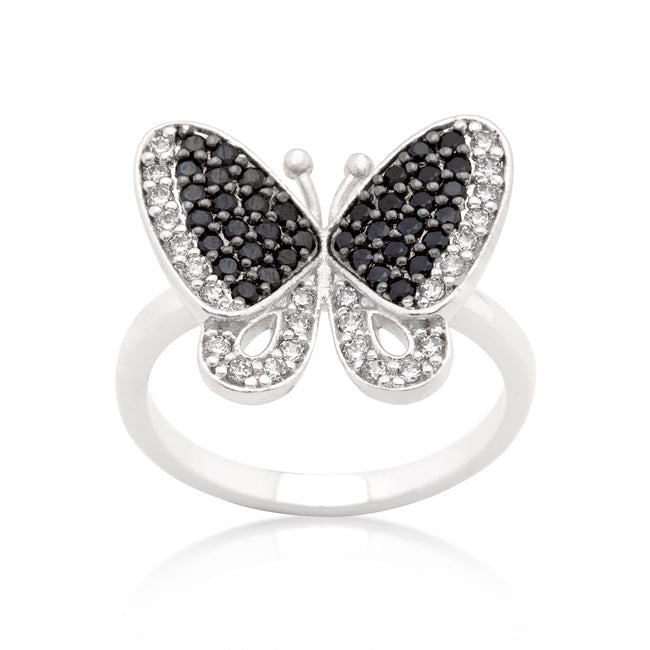 Black and White Cubic Zirconia Butterfly Ring