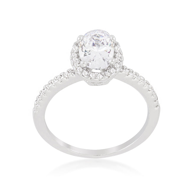 Oval-Cut Floating Halo Cubic Zirconia Engagement Ring