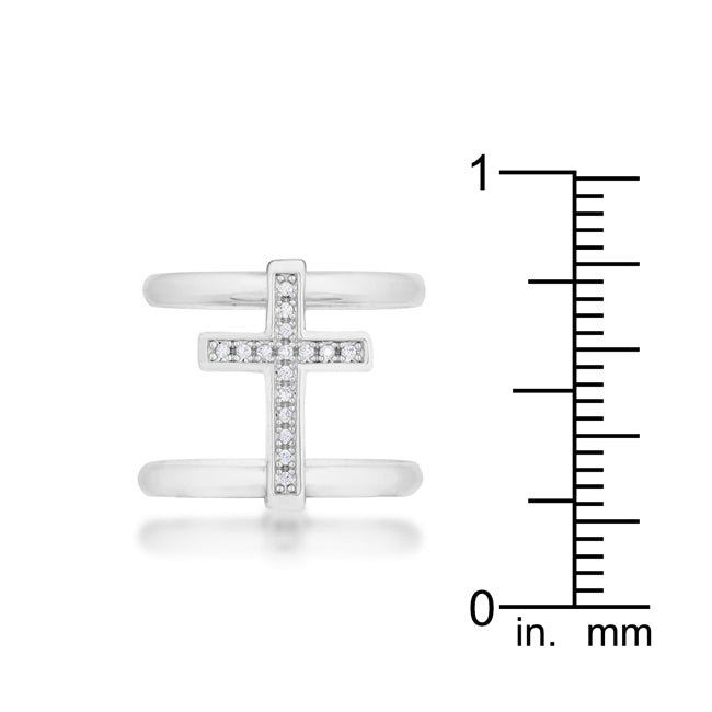 Francis 0.08ct CZ Rhodium Contemporary Cross Ring
