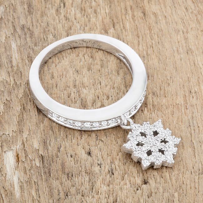 Snowflake 0.35ct CZ Rhodium Simple Holiday Charm Band Ring