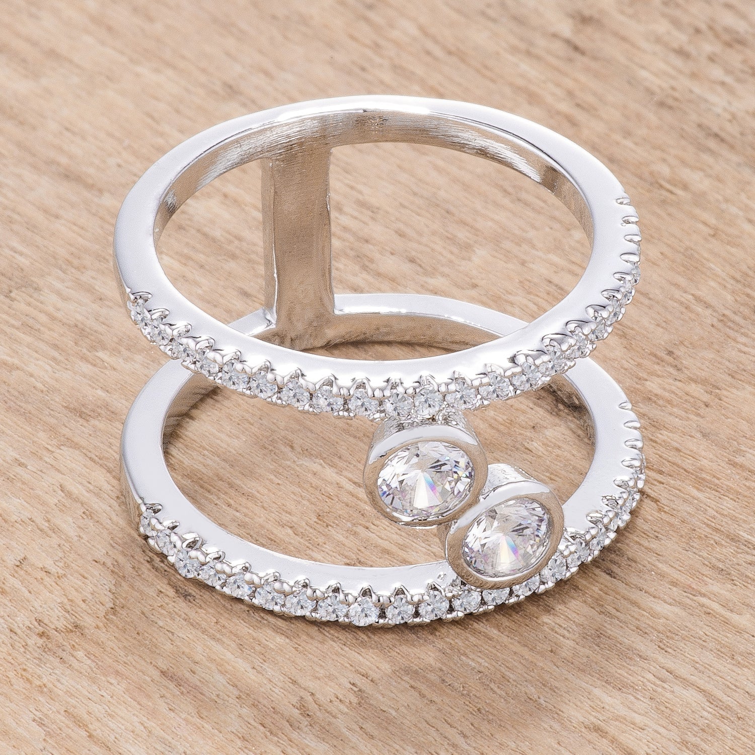 .86Ct Rhodium Plated Floating Bubbles CZ Ring