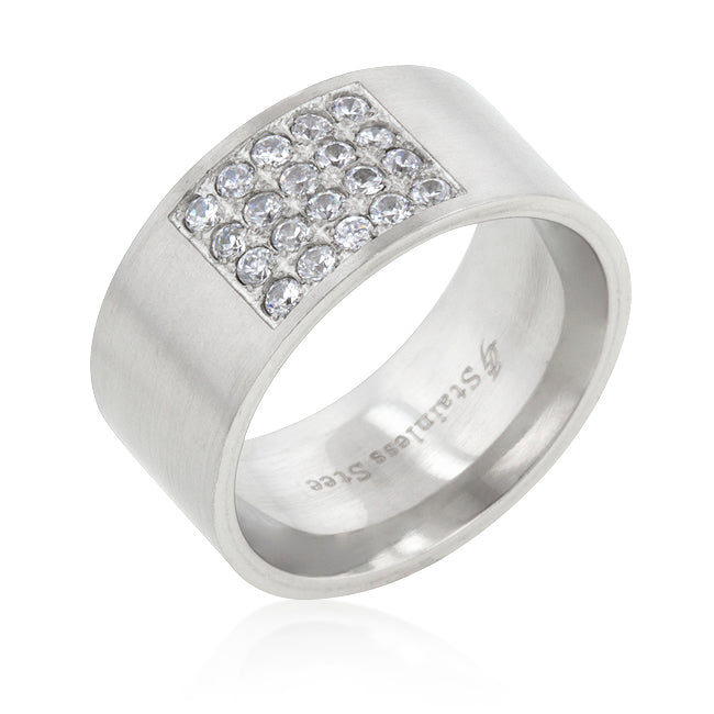 Stainless Steel Pave Cubic Zirconia Mens Ring