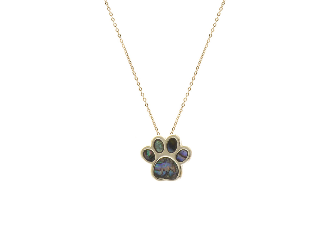 Gold Paw Print Abalone Necklace